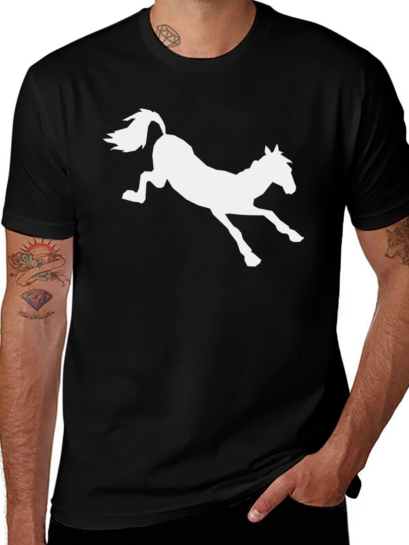 Variant 24 of Black Tee with White Horse Graphic