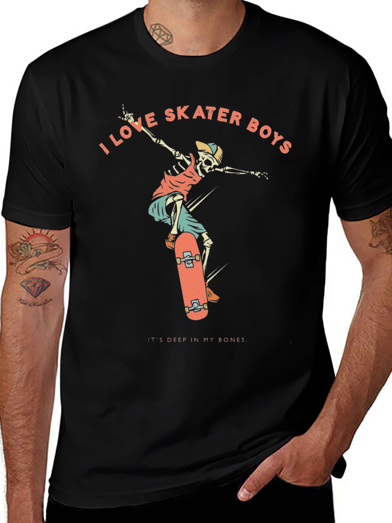 Variant 24 of I Love Skater Boys Skeleton Graphic Tee