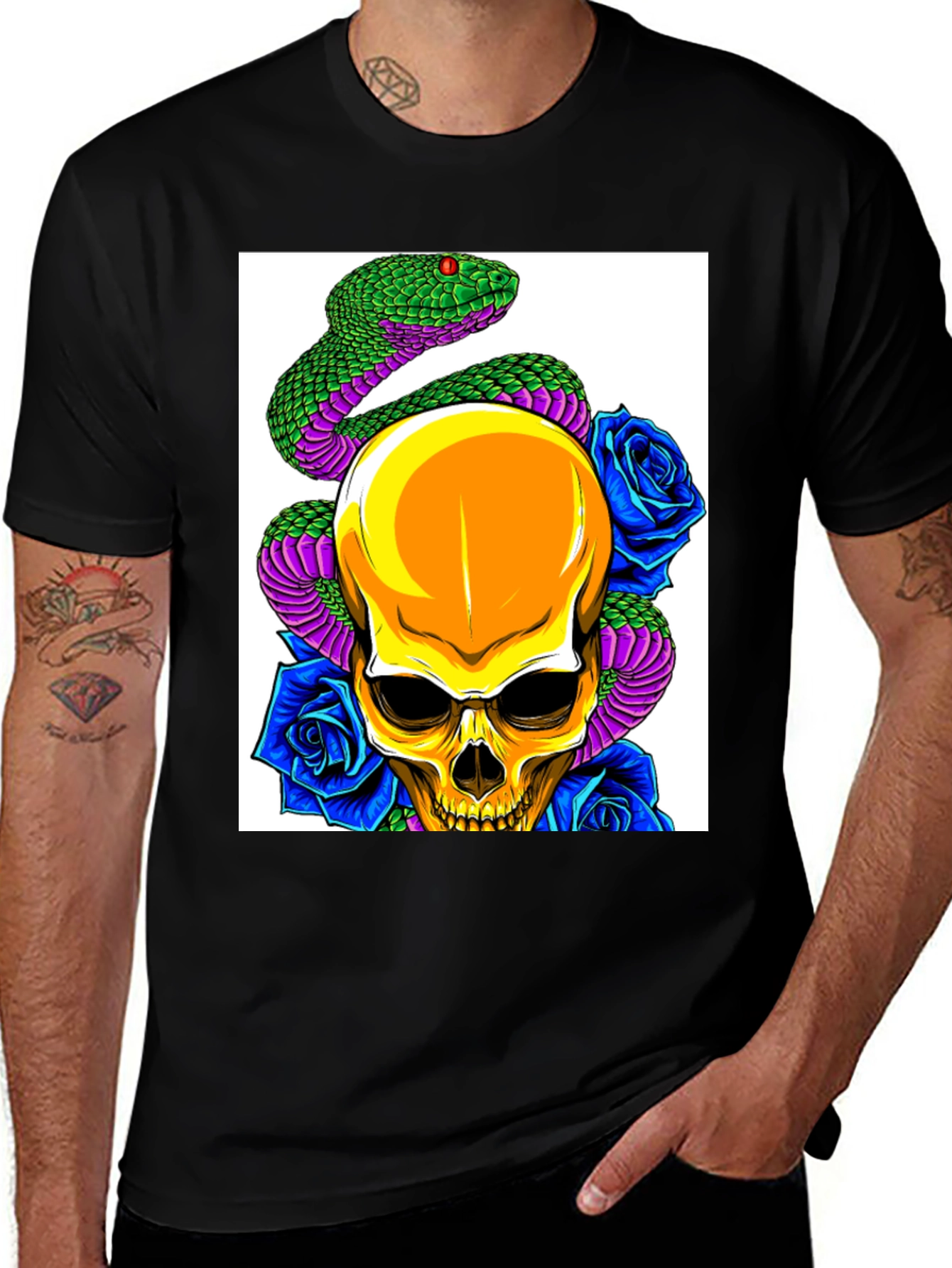 Skull Snake Rose Graphic Tee