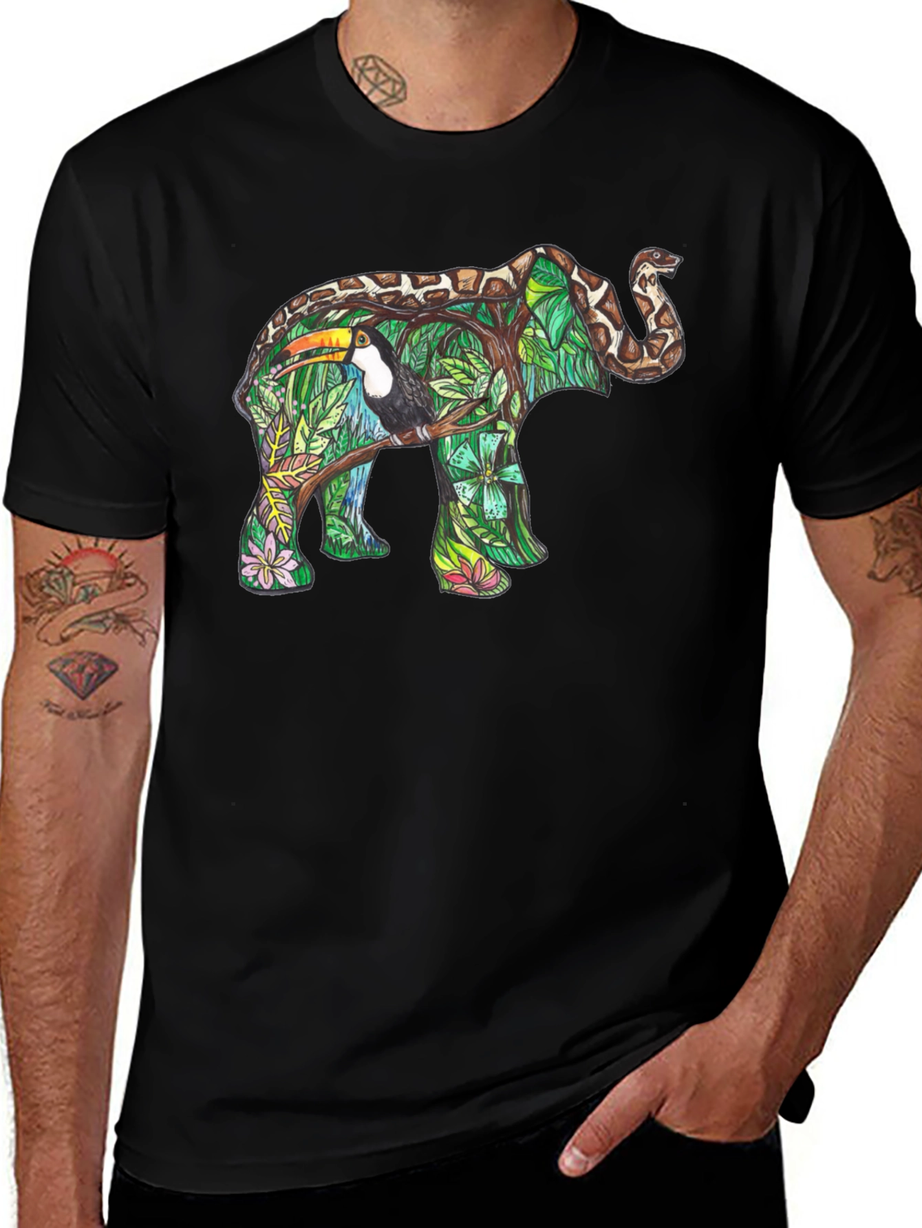 Variant 2 of Jungle Elephant Graphic Tee - Nature Inspired Print