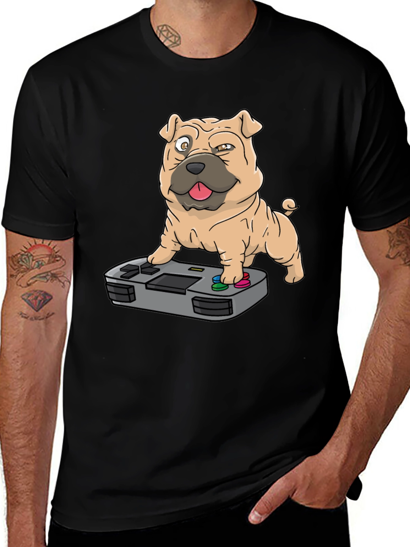Variant 5 of Gamer Dog Graphic T-Shirt - Black Cotton Tee