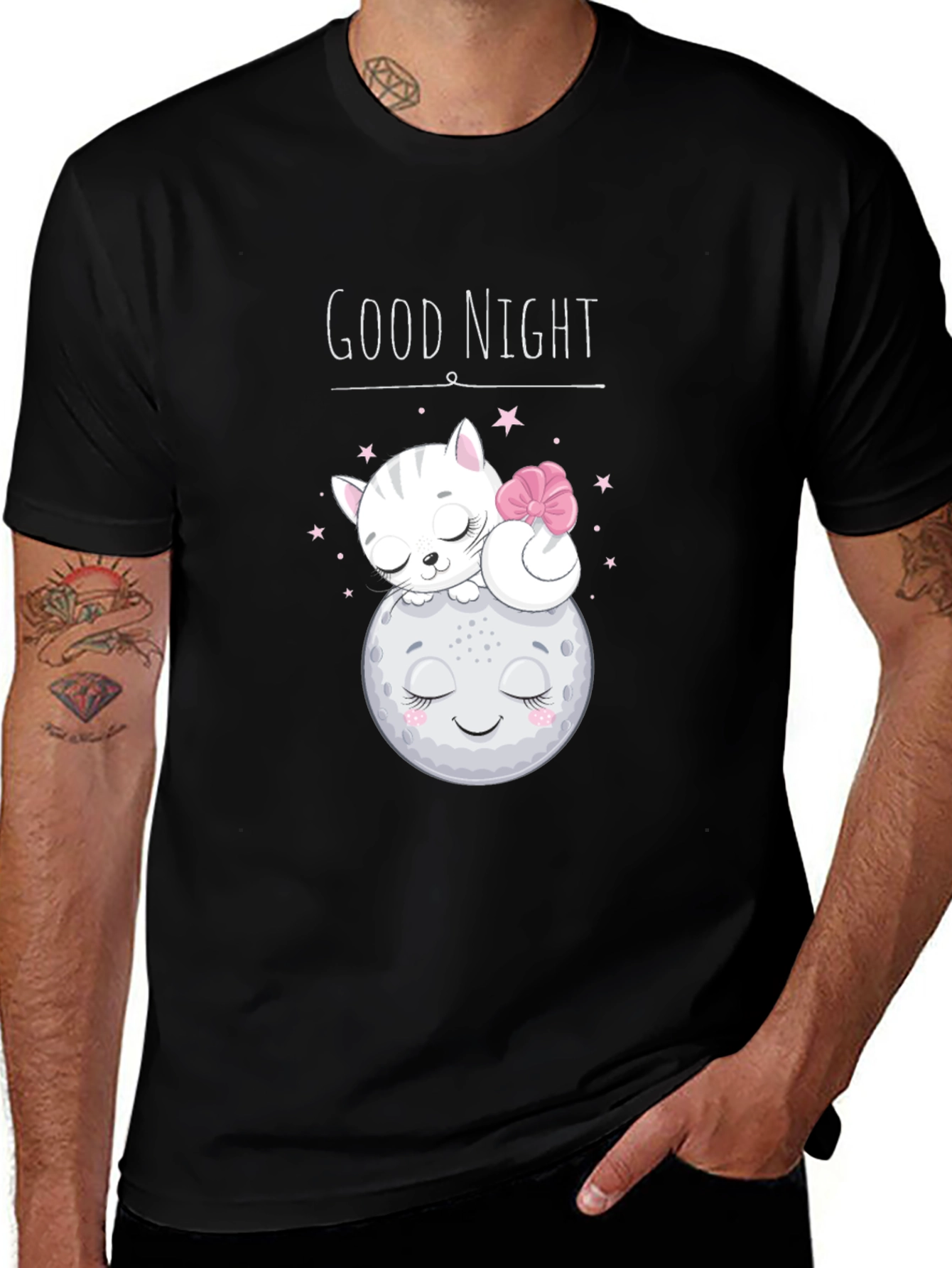 Good Night Cat on Moon Graphic T-Shirt