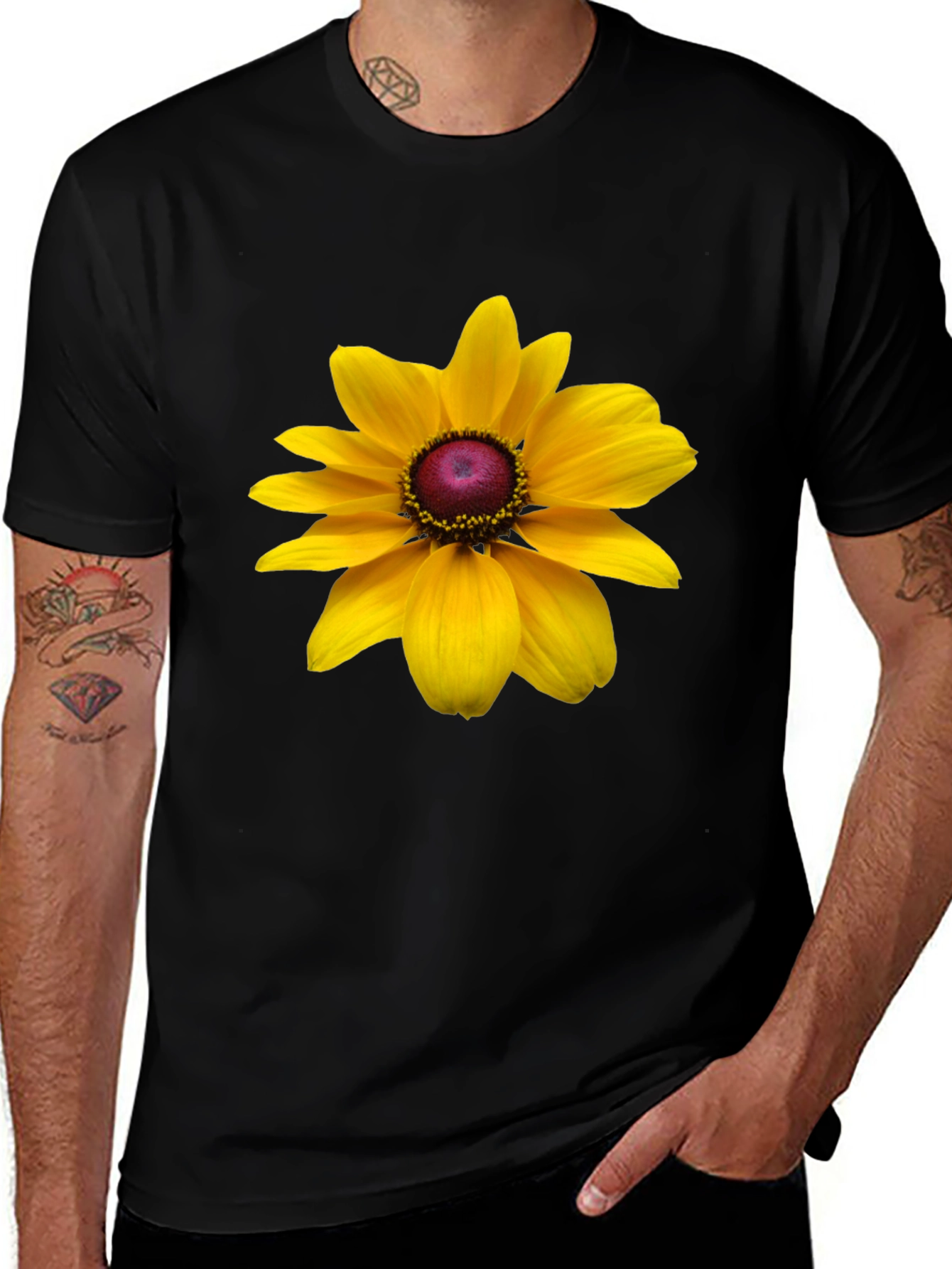 Variant 11 of Black T-Shirt with Yellow Flower Print