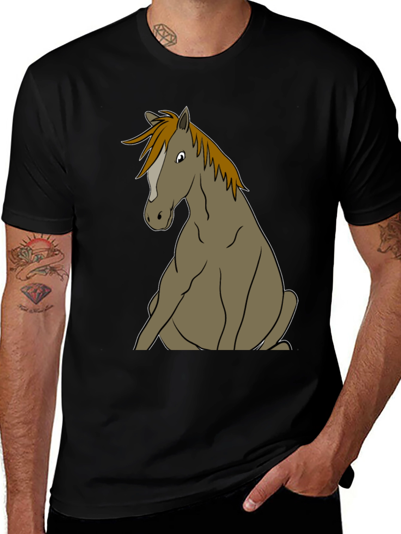 Variant 14 of Funny Horse T-Shirt, Sitting Horse Graphic Tee