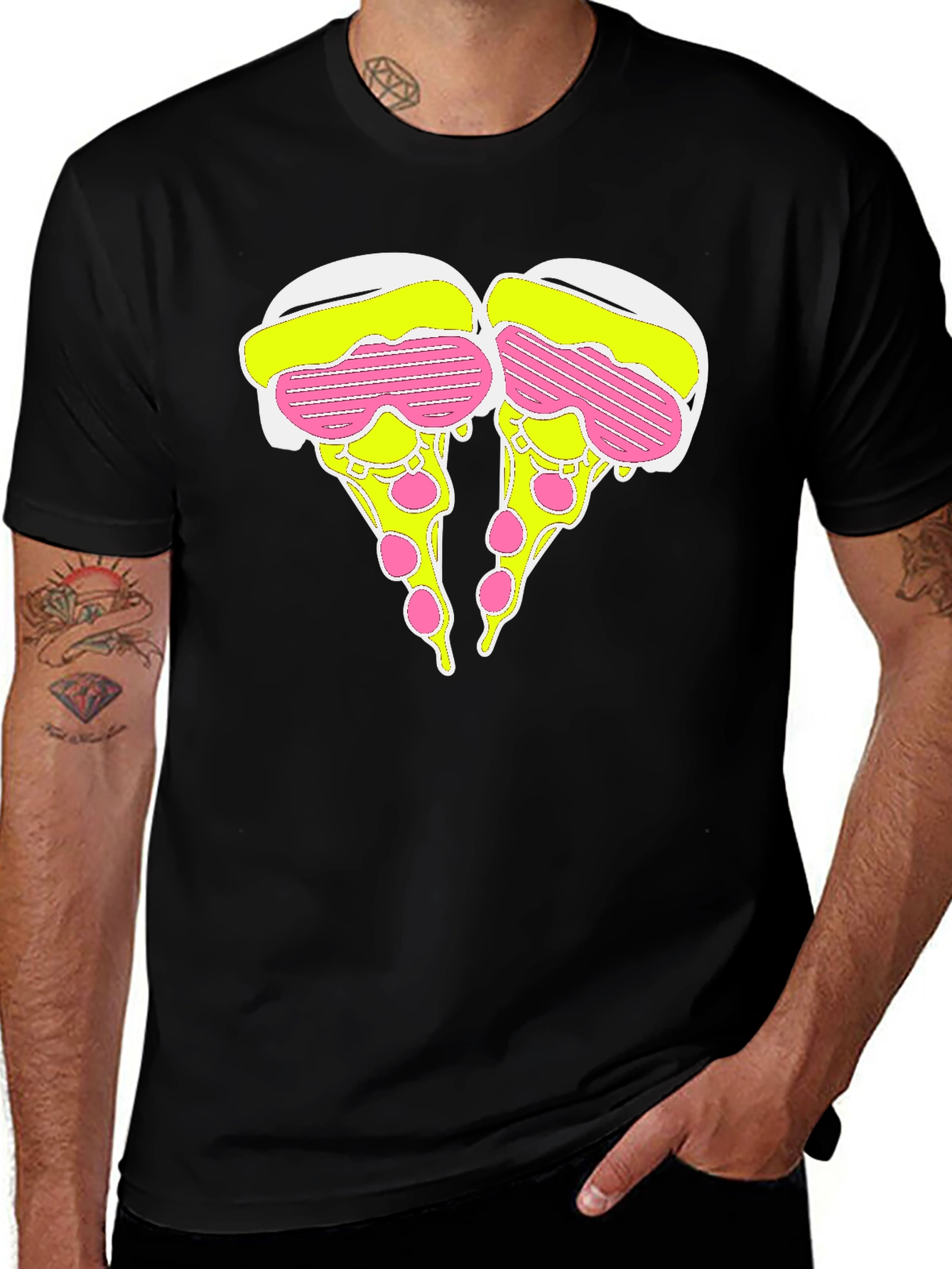 Novelty Pizza Slice Graphic T-Shirt - Black