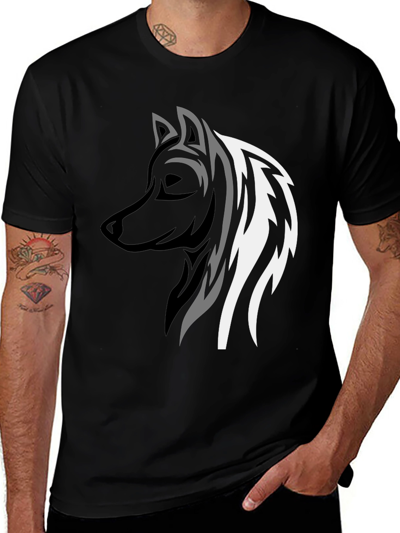 Variant 22 of Wolf Graphic Print Tee - Stylish Men's Black T-Shirt