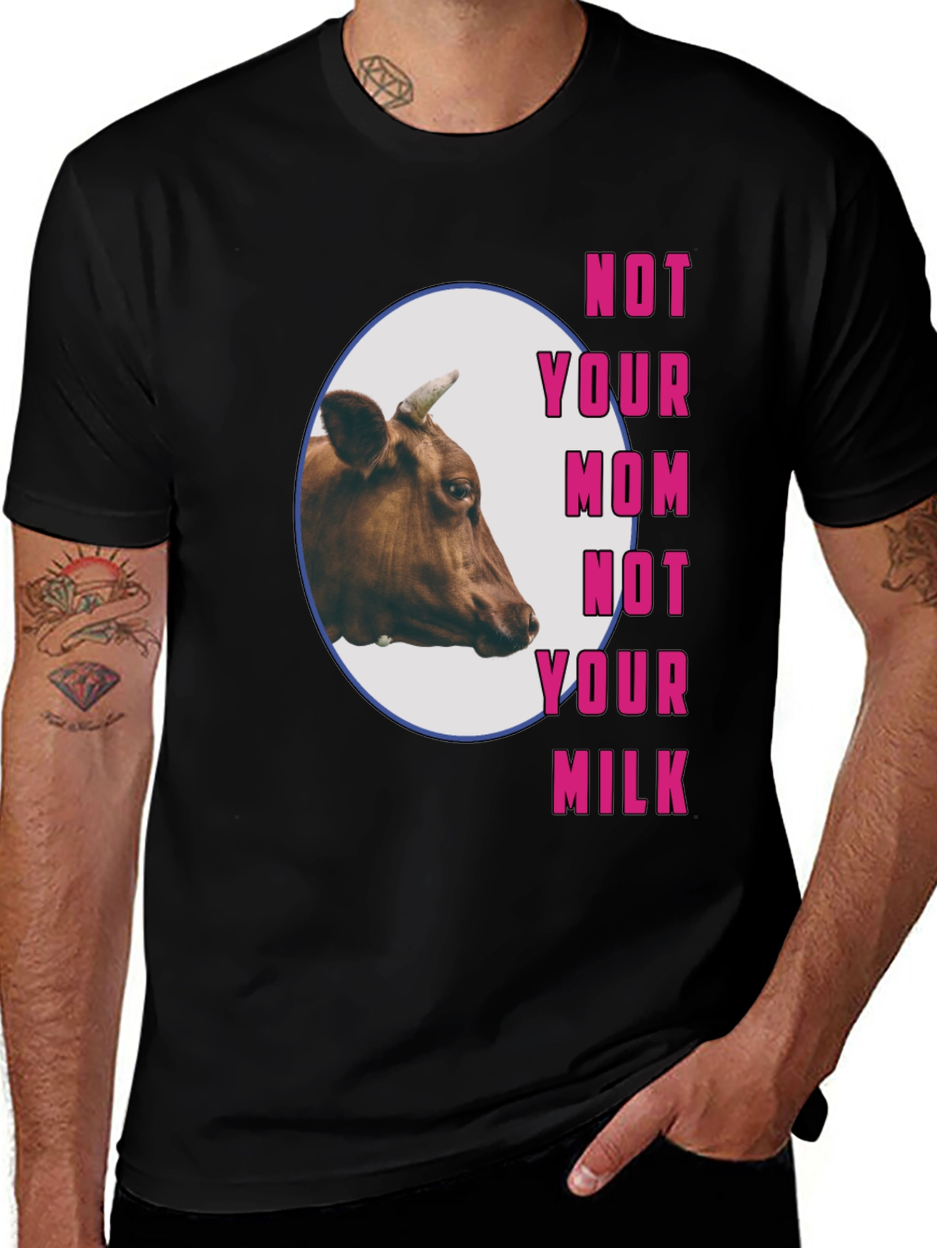 Variant 19 of Vegan T-Shirt: "Not Your Mom, Not Your Milk" Cow Tee