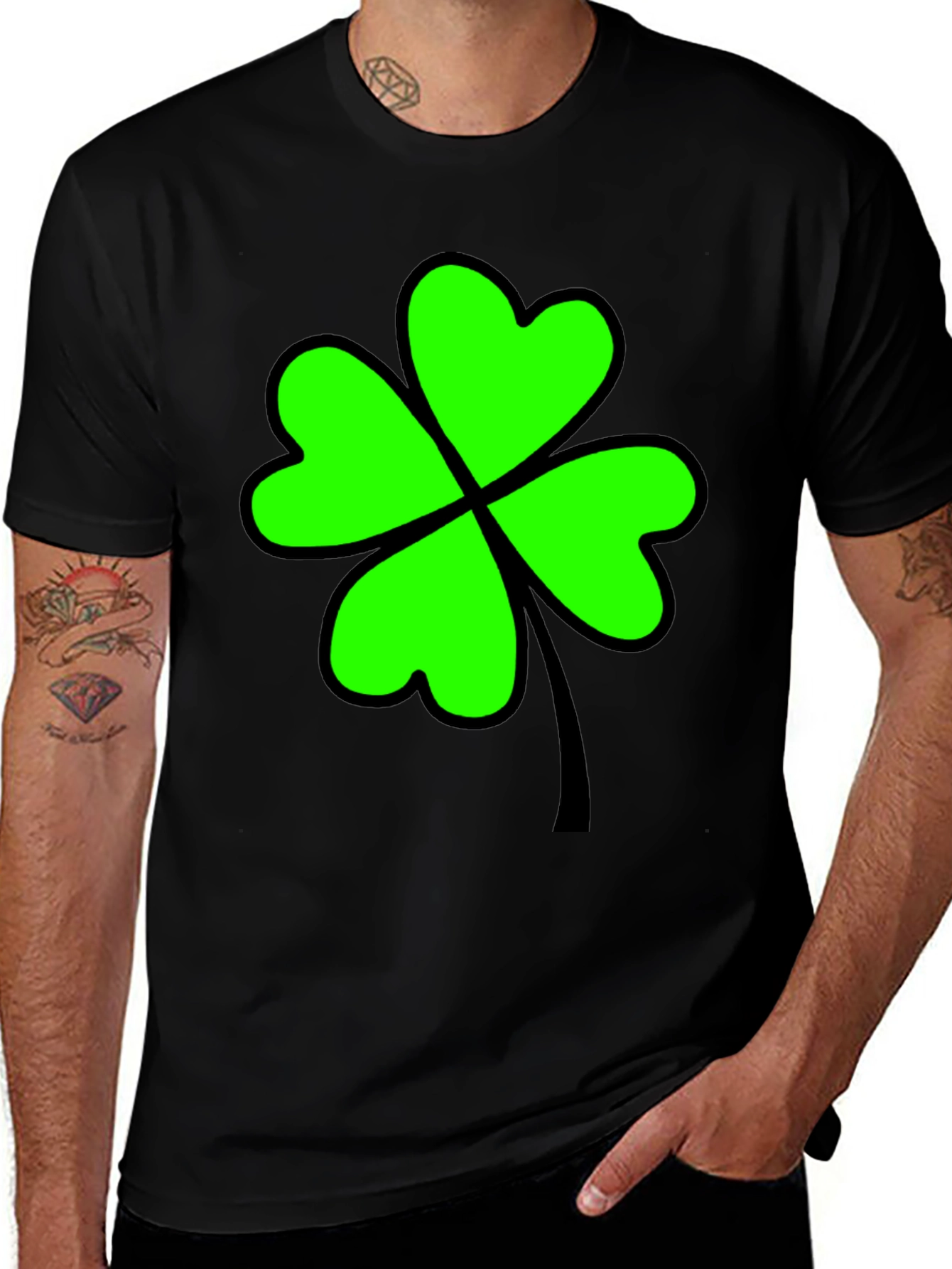 Variant 26 of Lucky Clover T-Shirt - Black Graphic Tee