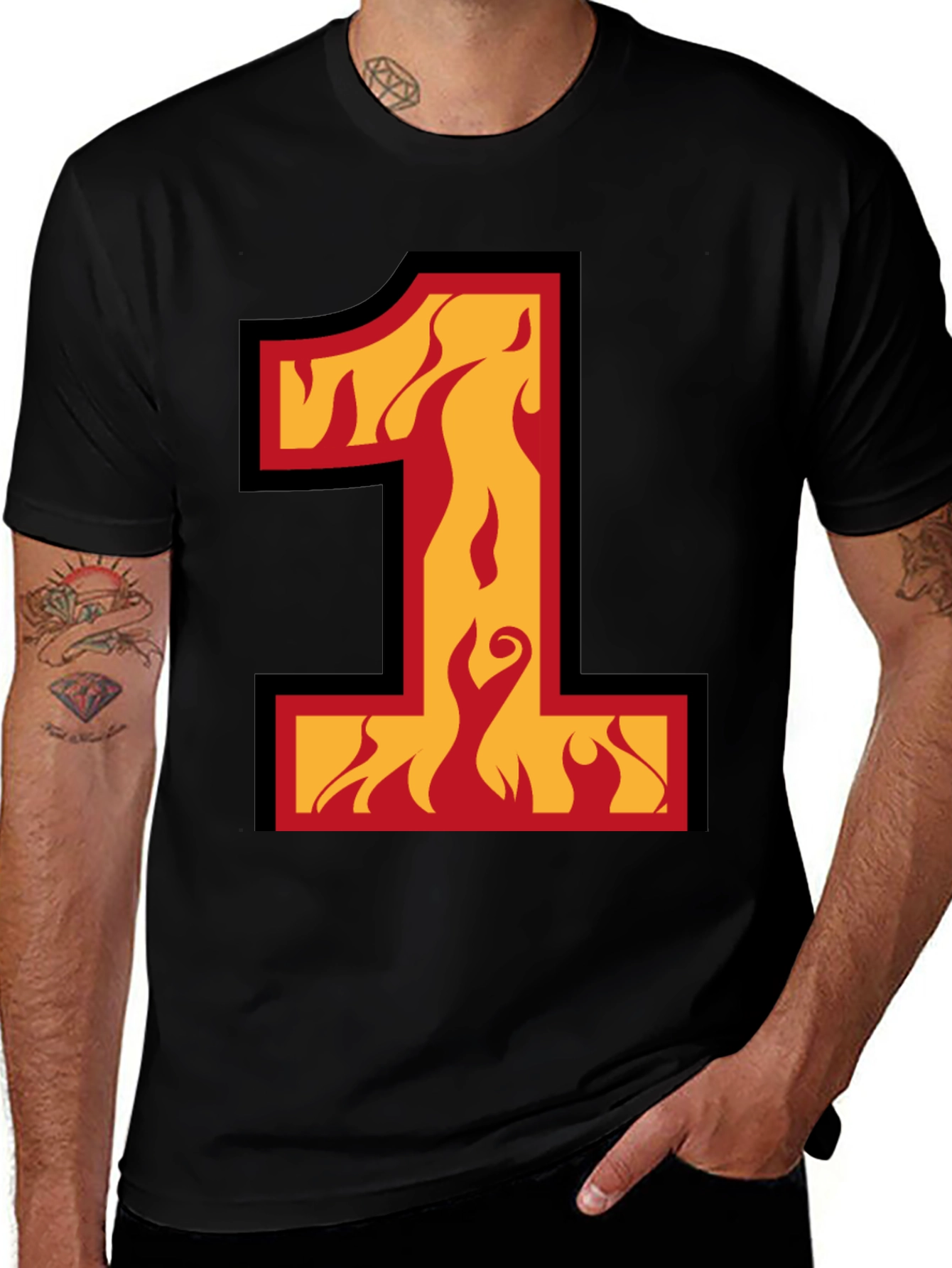 Variant 21 of Fiery Number One Black T-Shirt