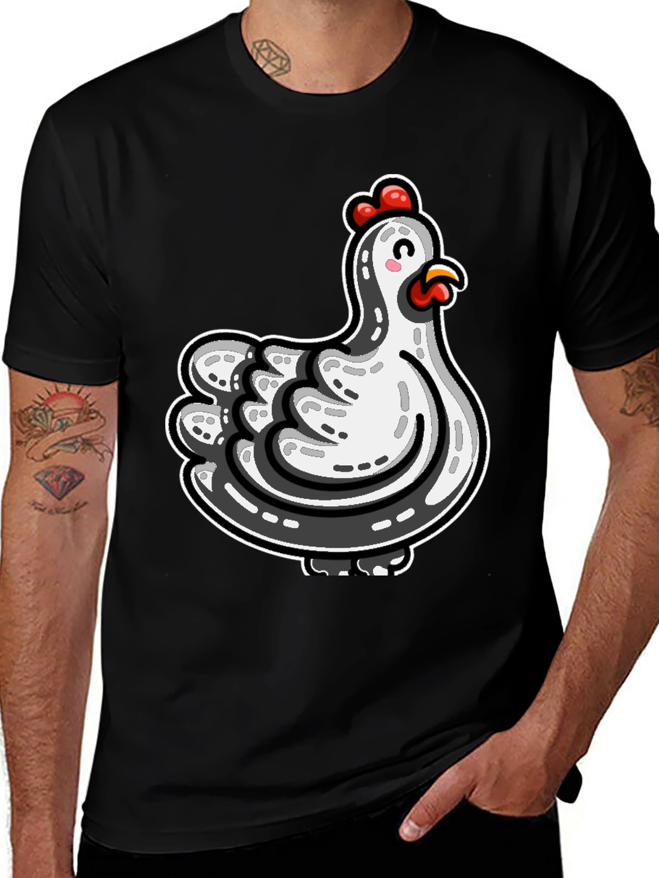 Variant 27 of Cute Cartoon Chicken Graphic Tee - Black