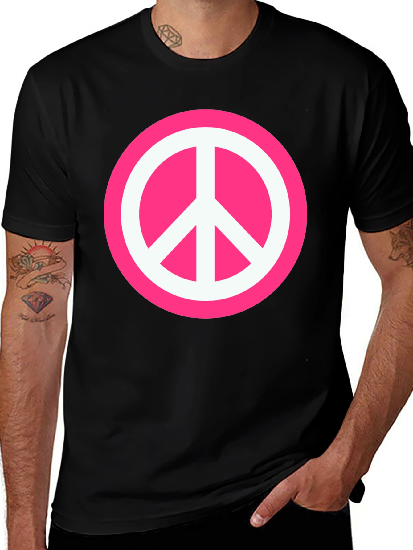 Variant 8 of Peace Sign T-Shirt - Black Tee with Pink Symbol