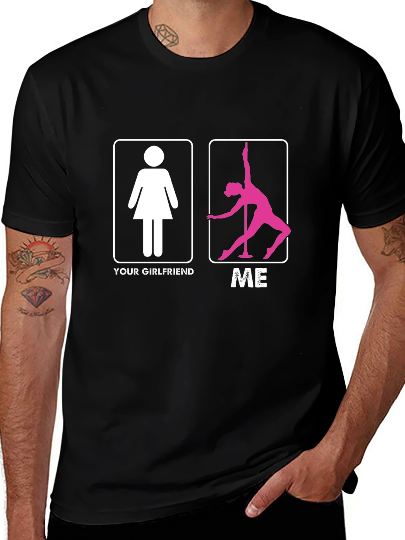 Variant 9 of Funny Pole Dancer T-Shirt - Your Girlfriend vs. Me Graphic Tee