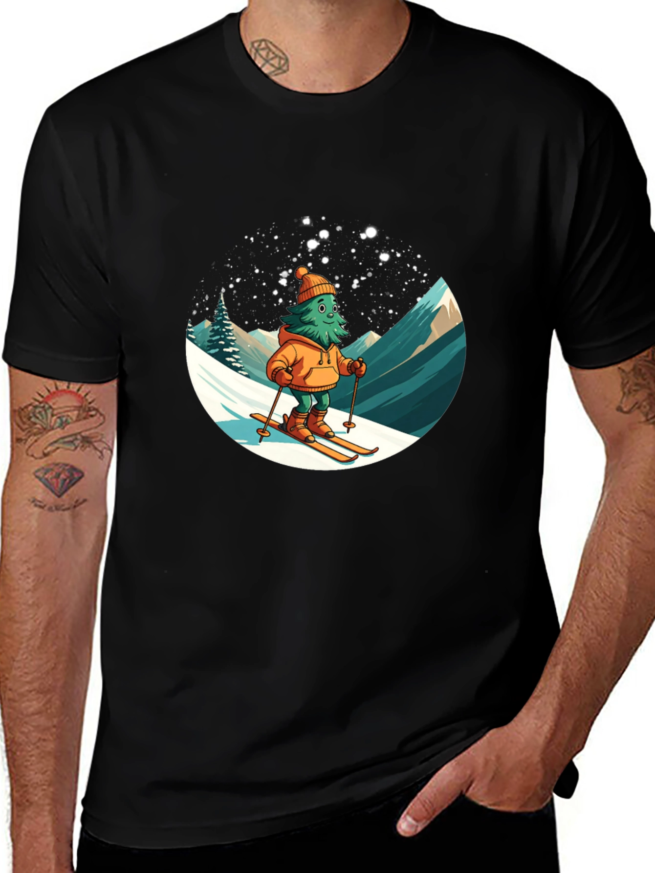 Variant 6 of Skiing Tree Graphic Tee - Winter Fun