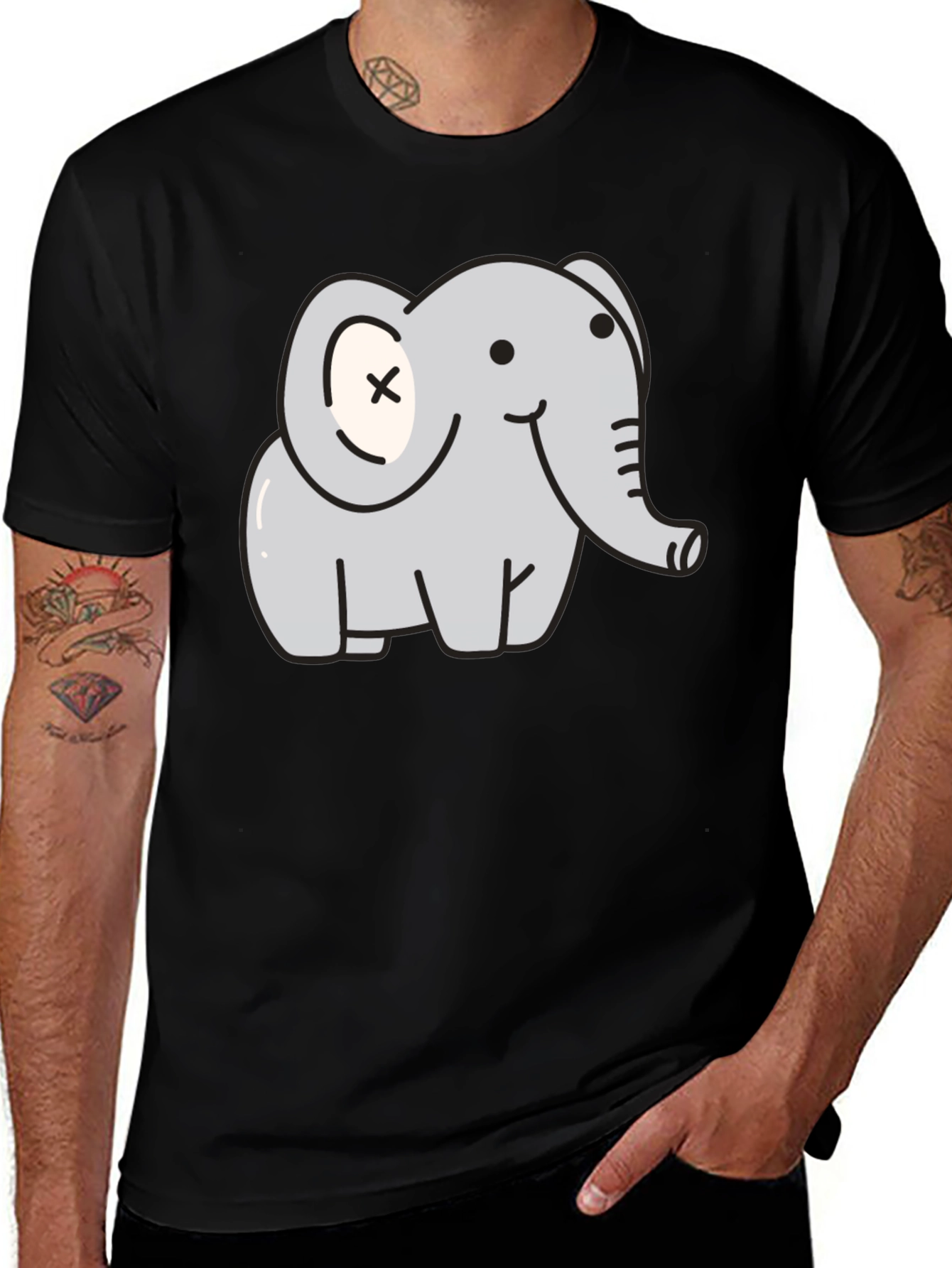 Variant 29 of Cute Elephant Graphic T-Shirt - Unisex Black Tee