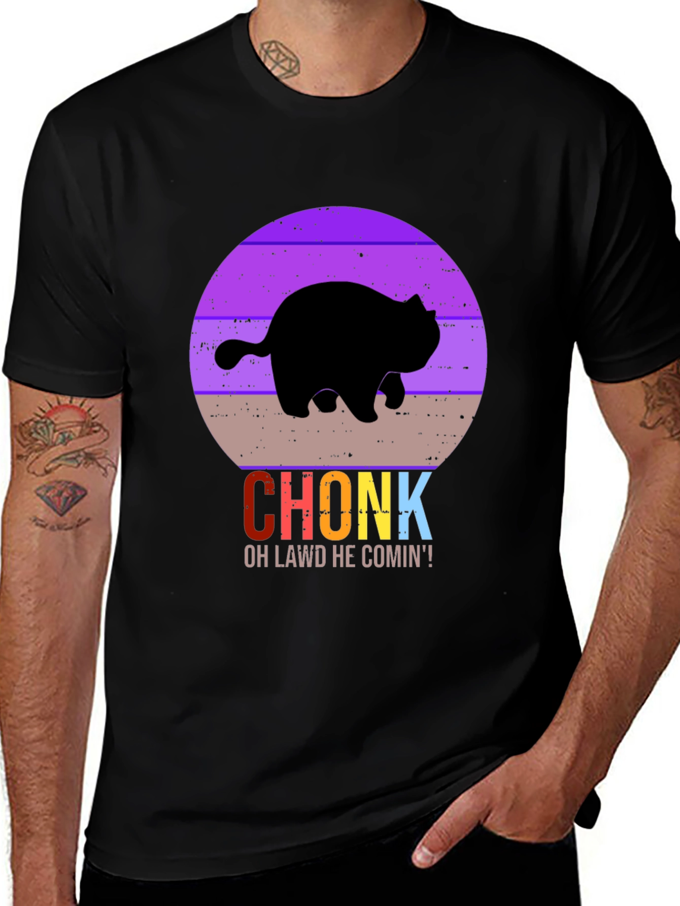 Black Chonk Cat T-Shirt - Oh Lawd He Comin'! main image