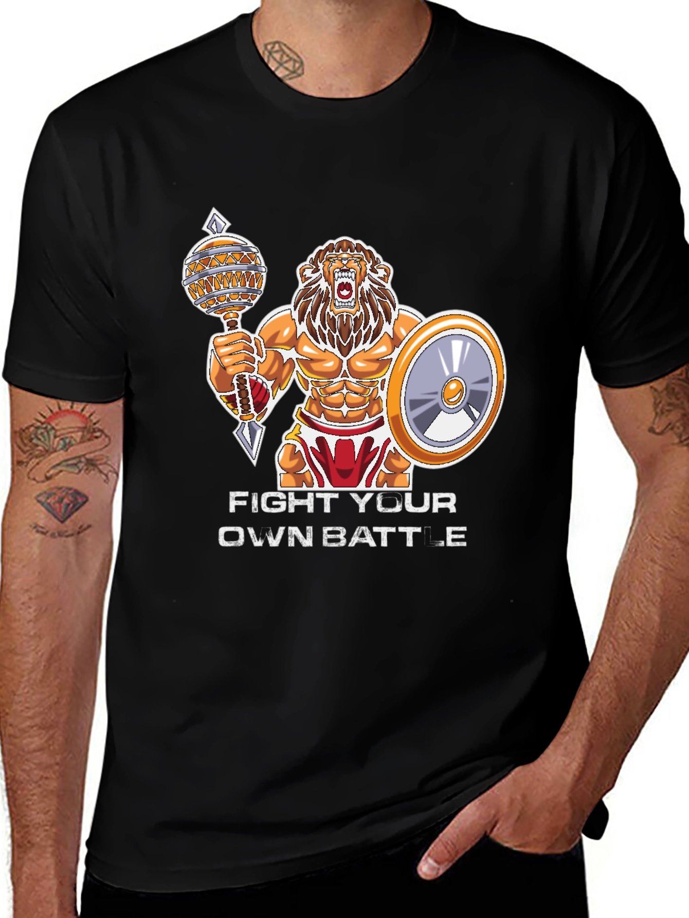 Variant 19 of Lion Warrior Graphic Tee - Fight Your Own Battle