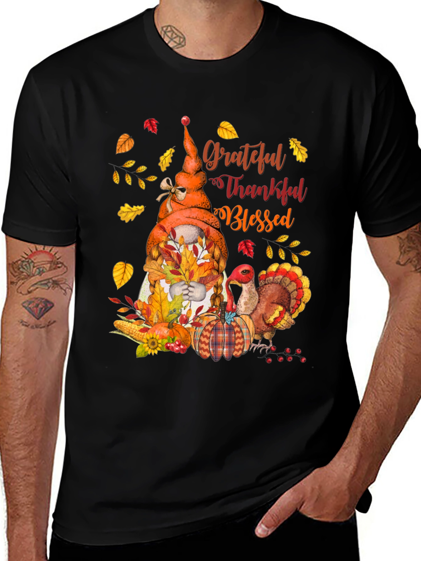 Grateful Thankful Blessed Thanksgiving T-Shirt