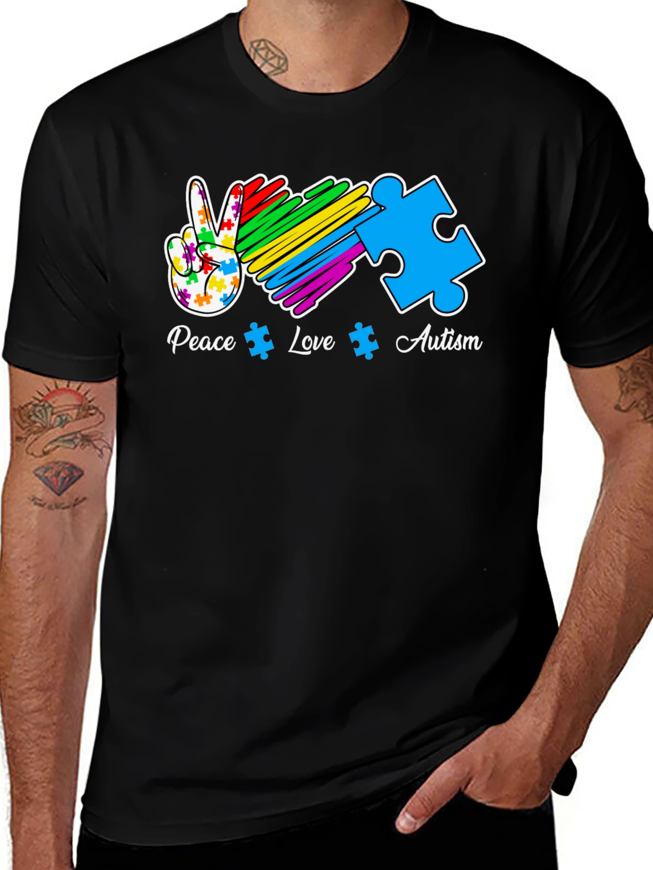 Variant 9 of Peace Love Autism Puzzle T-Shirt 