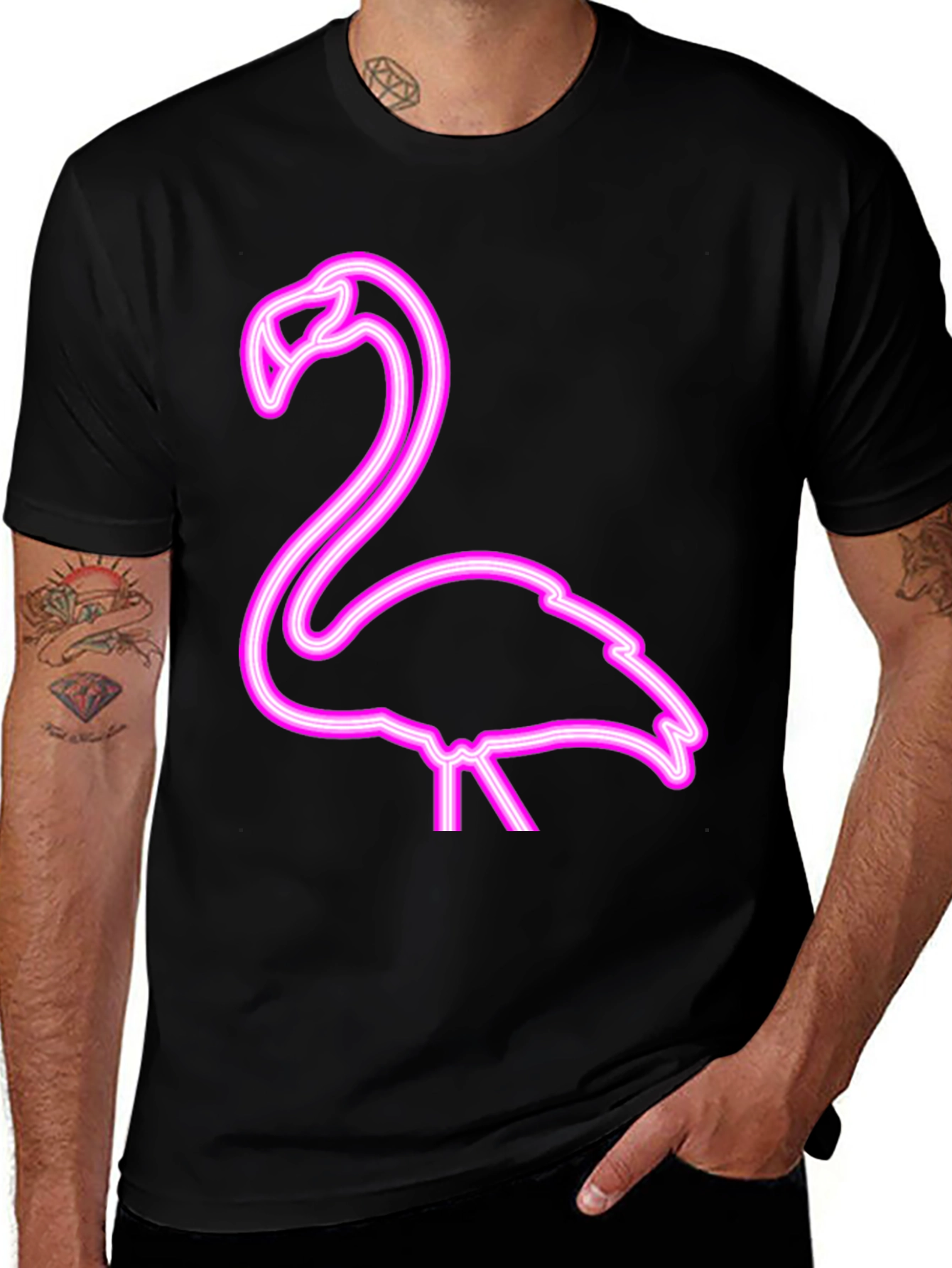 Variant 20 of Neon Flamingo Graphic Tee - Black Cotton