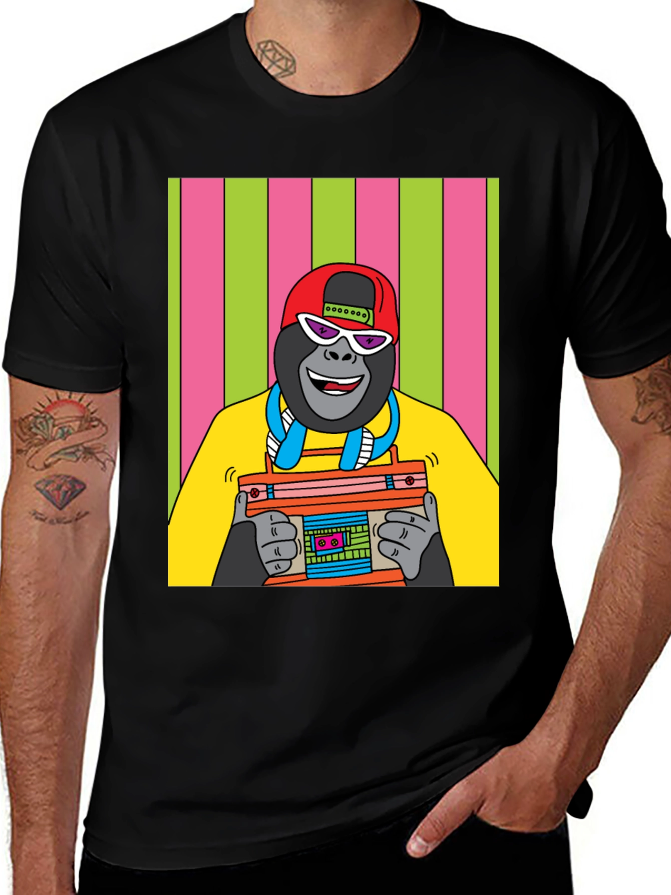 Variant 4 of Cool Gorilla Graphic T-Shirt - Retro Boombox Design