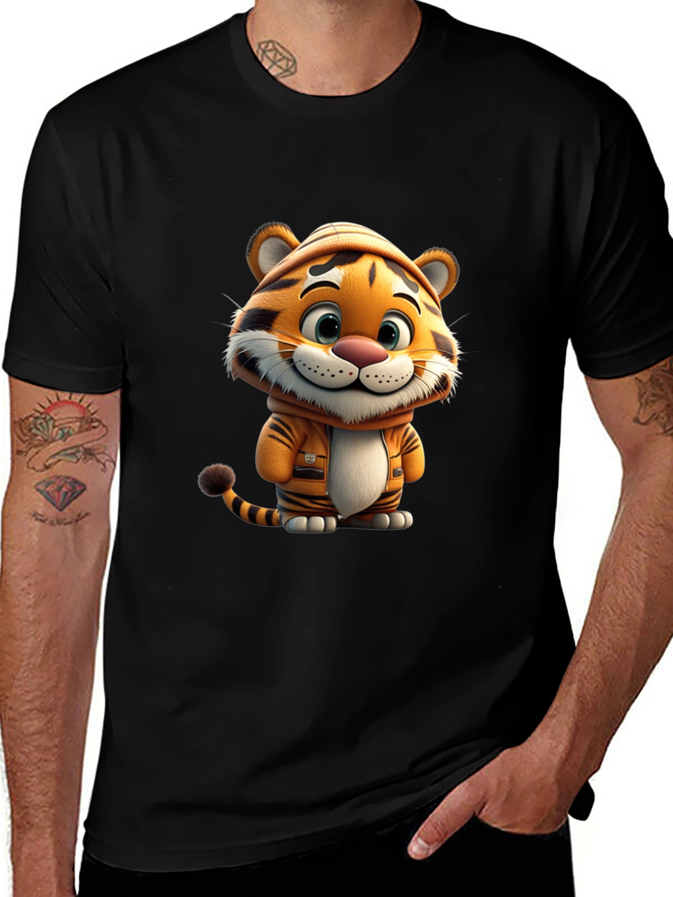 Variant 16 of Cute Cartoon Tiger Black T-Shirt