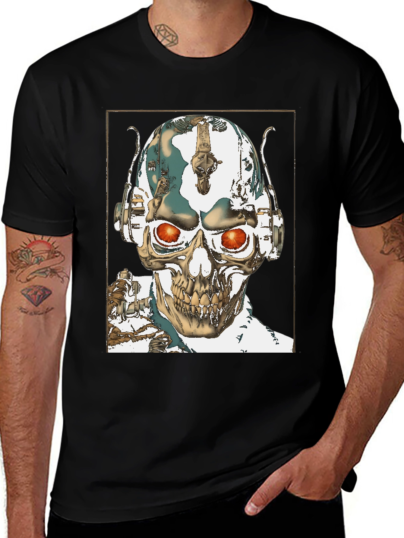 Skull Robot Head Black T-Shirt