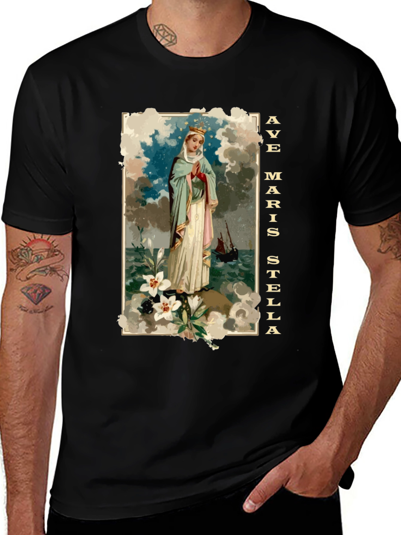 Variant 7 of Ave Maris Stella Graphic Tee - Classic Religious Art Shirt
