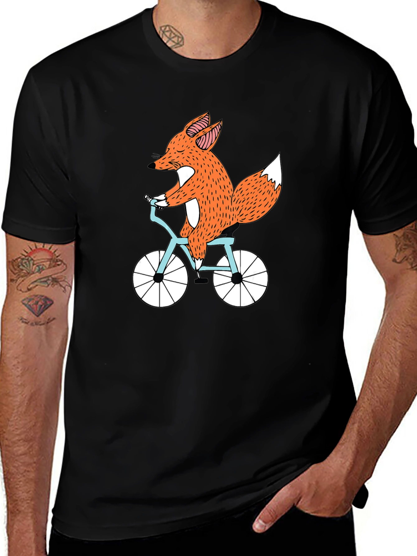 Variant 9 of Fox on Bike Graphic Tee - Black Cotton T-Shirt
