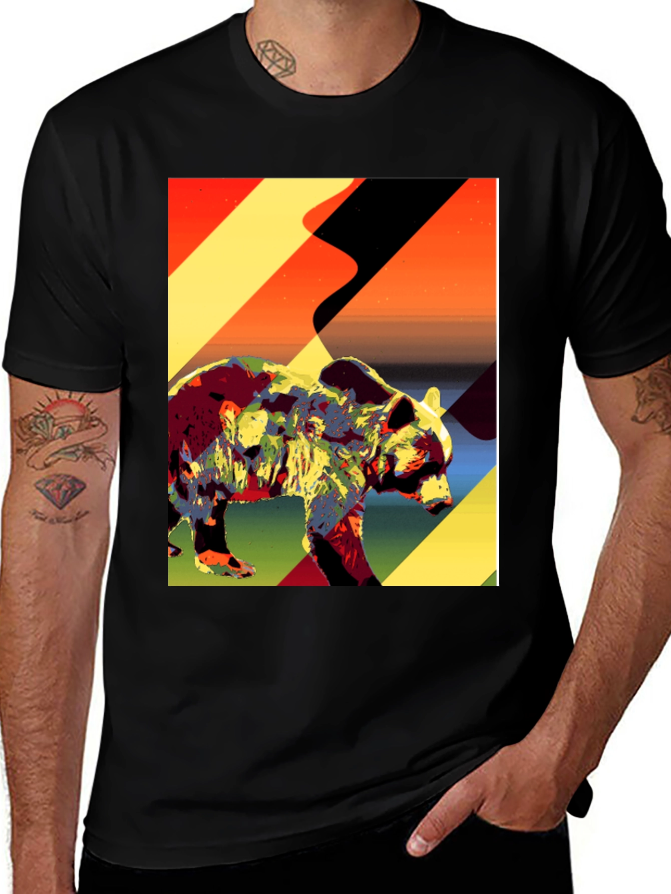Variant 22 of Abstract Bear Graphic Tee - Black Cotton T-Shirt