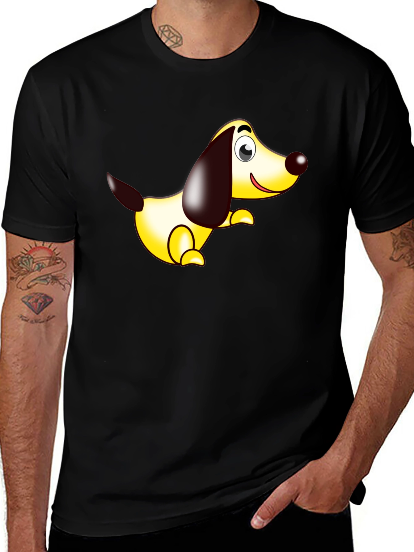 Variant 27 of Cartoon Dog Graphic Tee - Black Comfort Fit