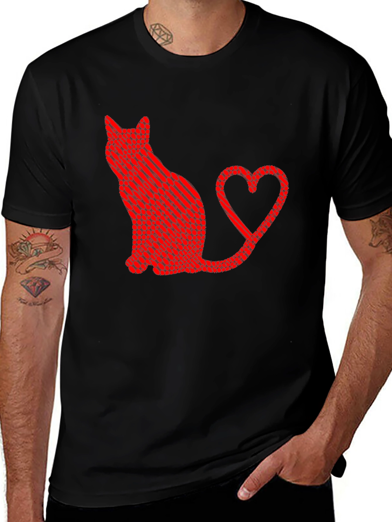 Variant 9 of Cat Heart Tail Graphic T-Shirt - Black