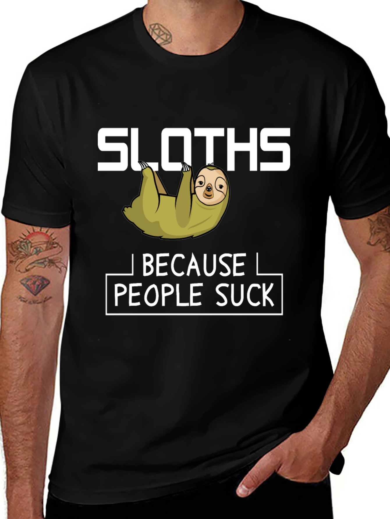 Variant 19 of Sloth Because People Suck Black T-Shirt