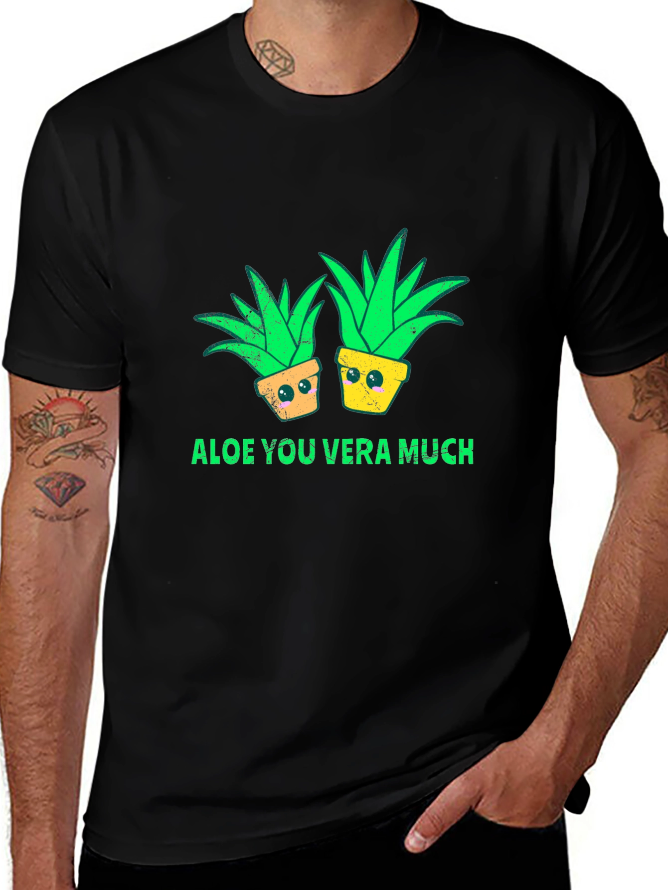 Variant 29 of Aloe You Vera Much T-Shirt - Black Plant Pun Tee