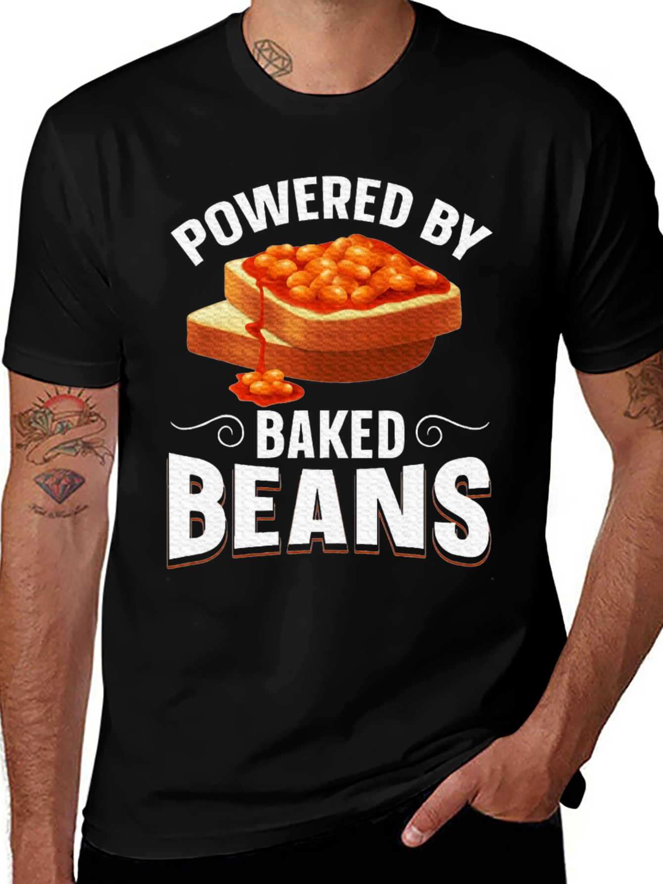 Variant 18 of Powered by Baked Beans Funny T-Shirt