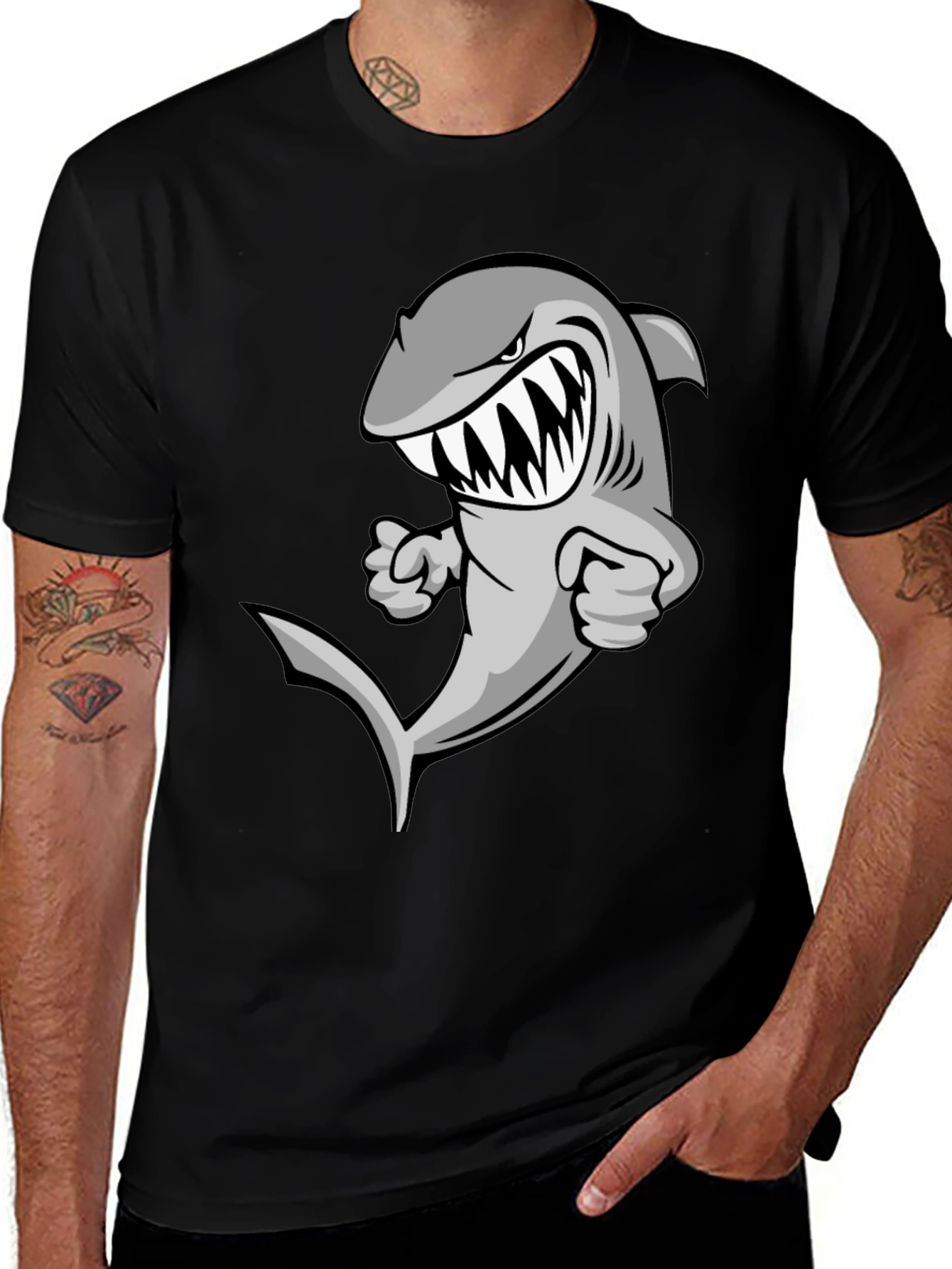 Variant 10 of Cartoon Shark Graphic Tee - Black