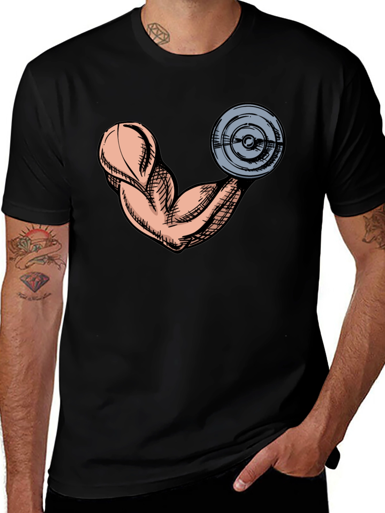 Variant 21 of Gym Muscle Arm Graphic Tee - Black Cotton T-Shirt
