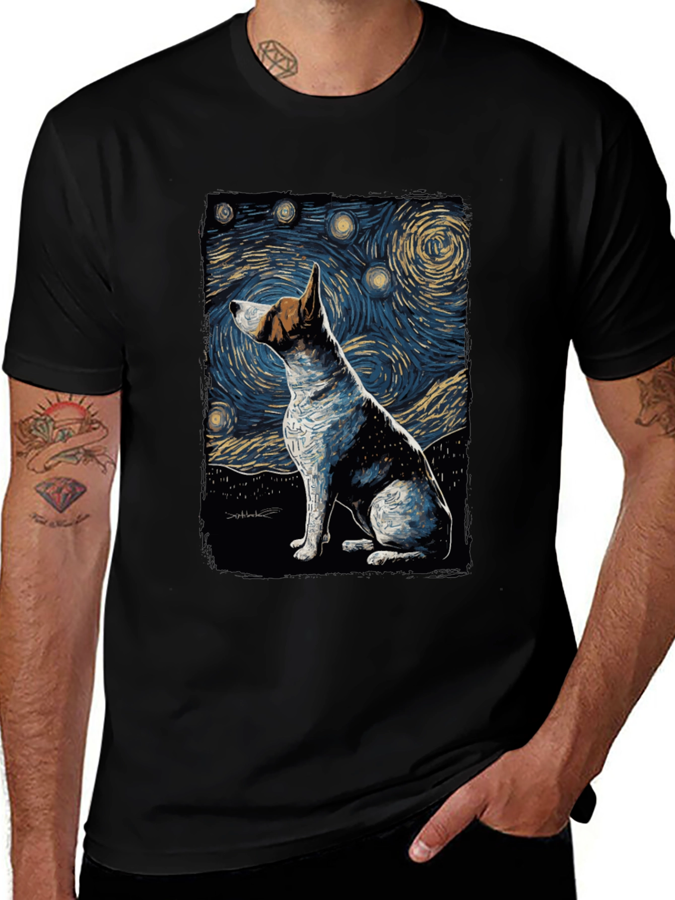 Variant 10 of Starry Night Dog Art T-Shirt - Unique Design