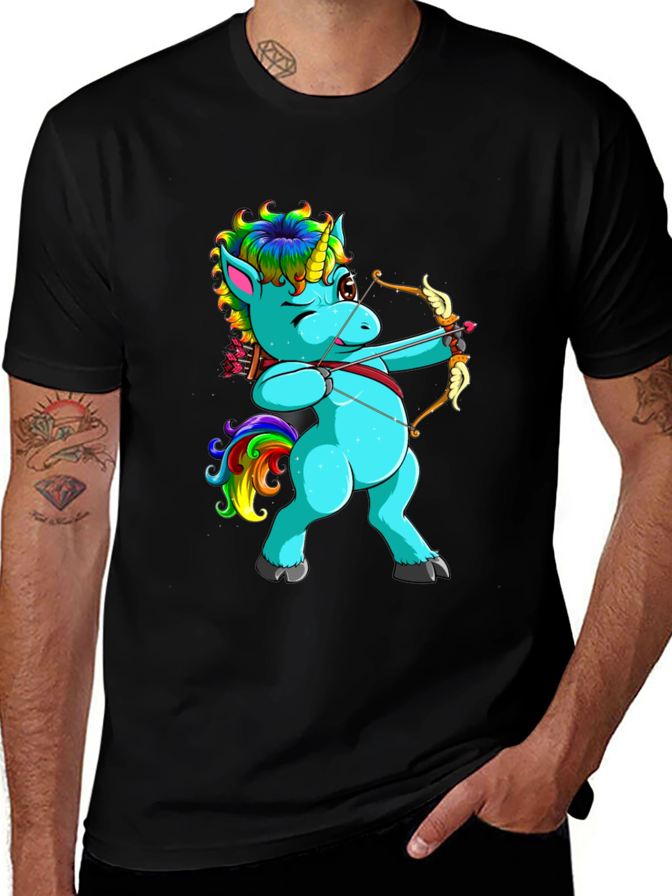 Variant 5 of Unicorn Archer Graphic T-Shirt - Black