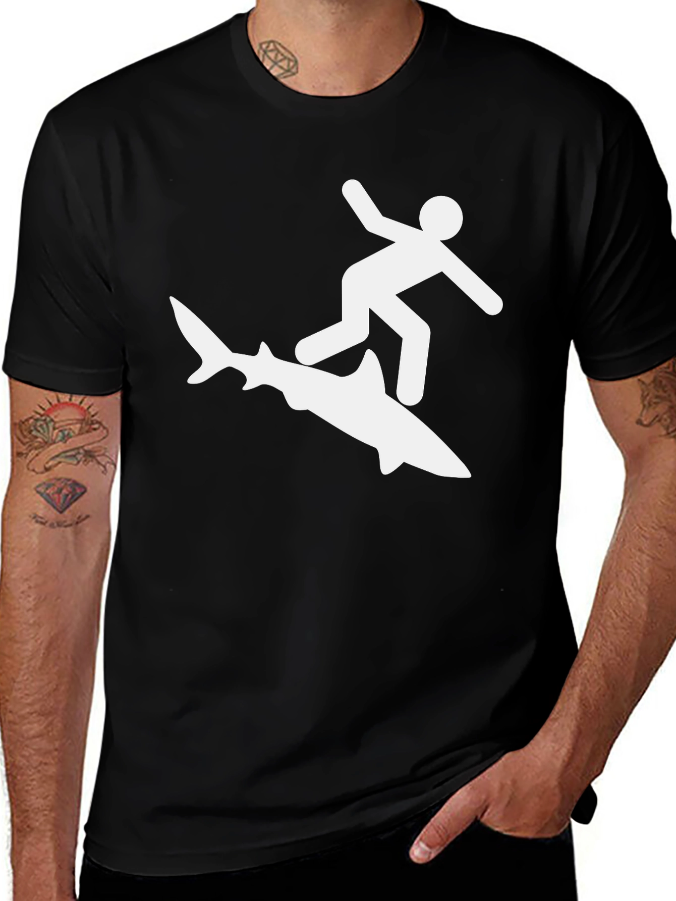 Variant 20 of Shark Rider Tee - Black Graphic T-Shirt