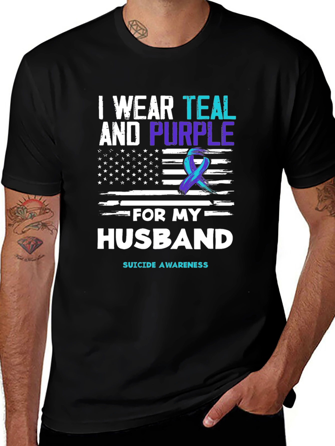 Teal and Purple Suicide Awareness Husband T-Shirt