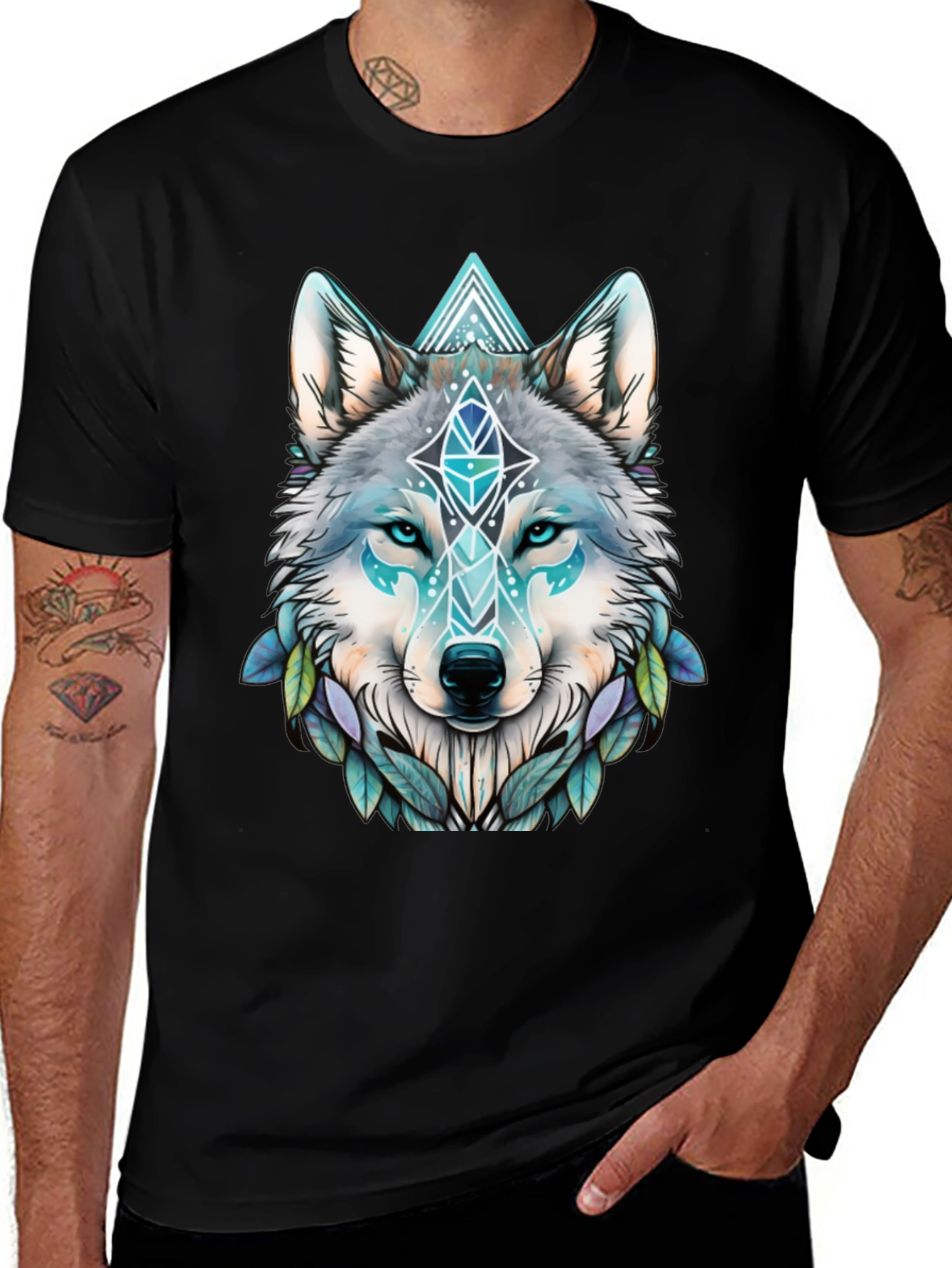 Variant 3 of Wolf Graphic Tee - Geometric Design