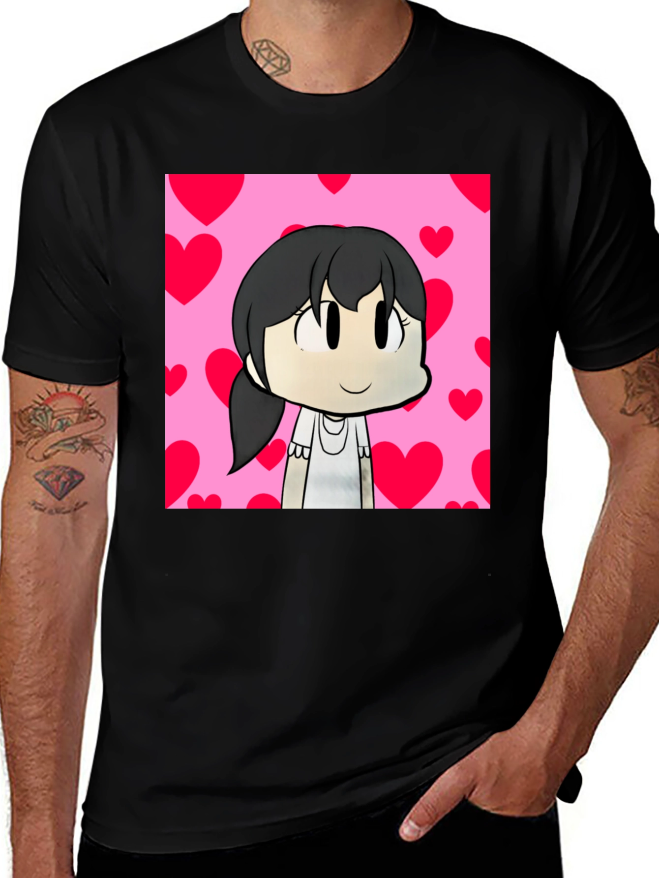 Variant 24 of Cartoon Girl Heart Background Black T-Shirt