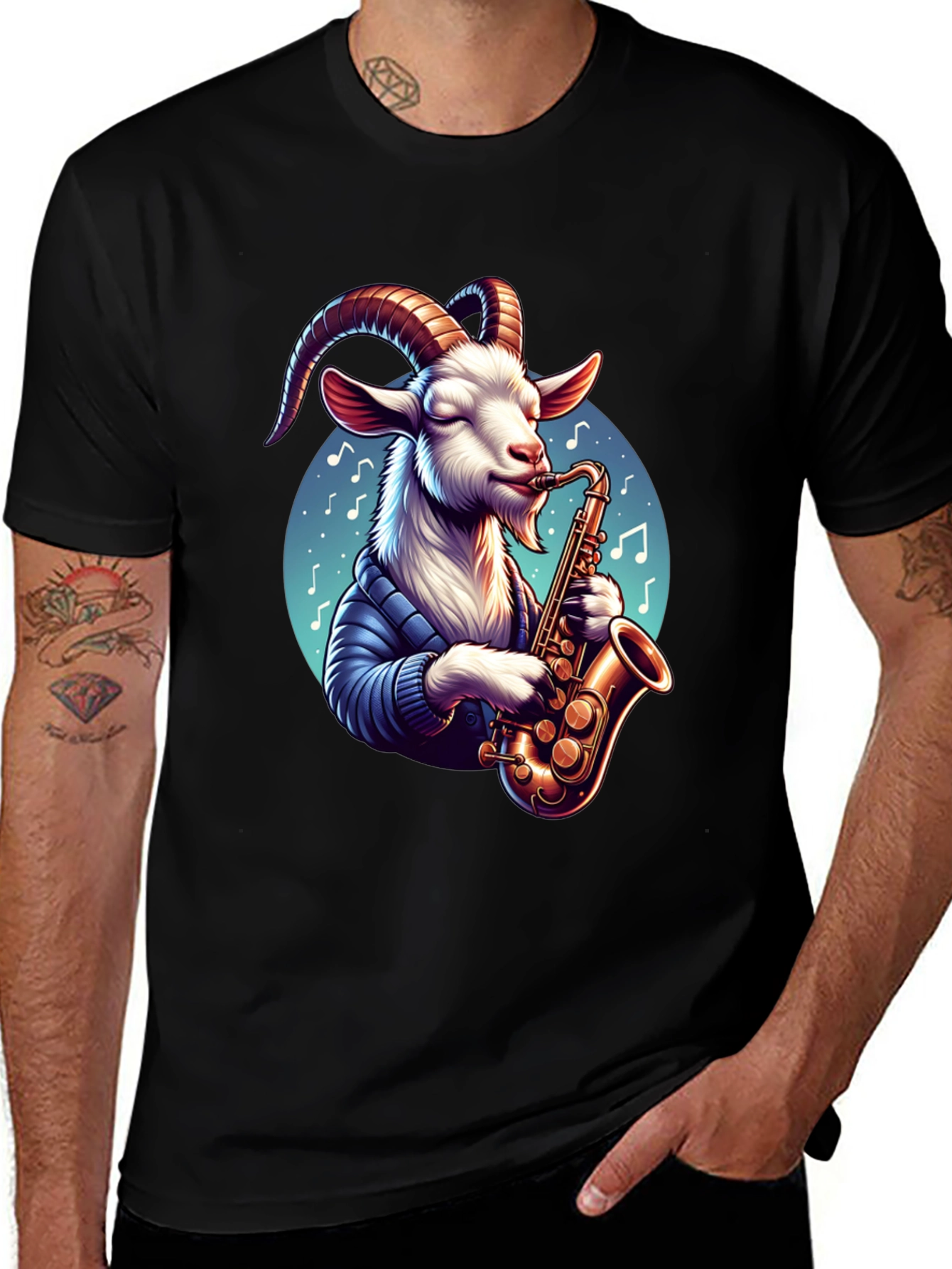 Variant 21 of Goat Saxophonist T-Shirt - Cool Animal Musician Tee