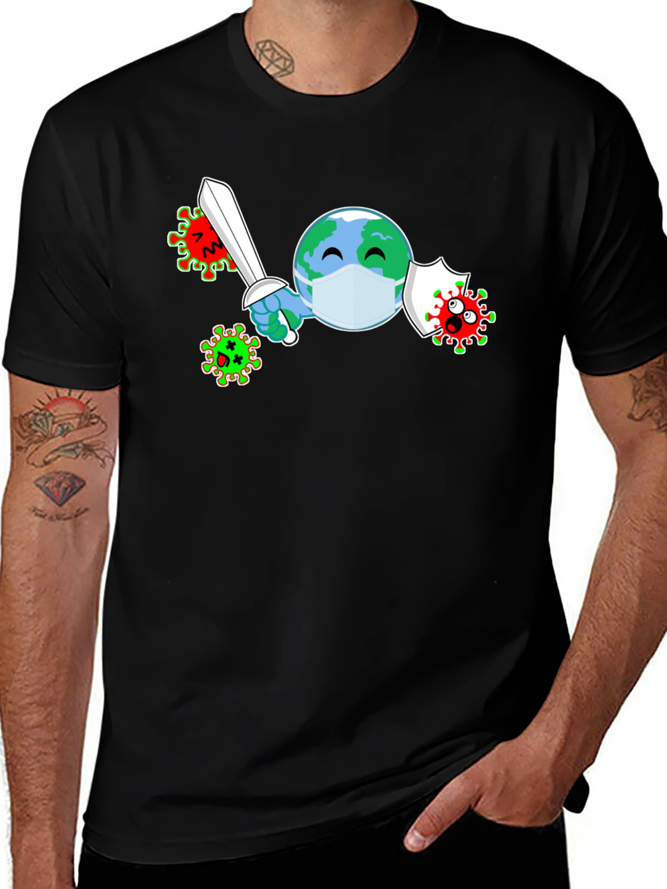 Variant 4 of Earth vs. Virus T-Shirt - Fight the Pandemic!