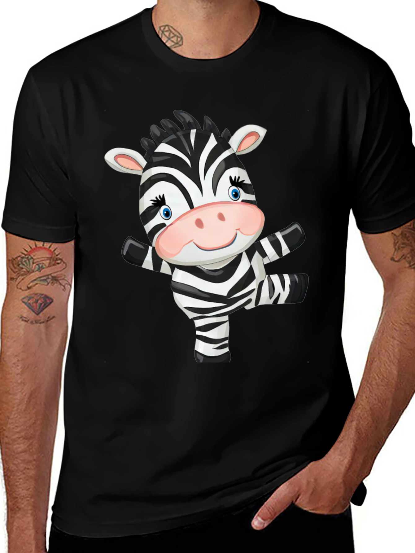 Variant 20 of Zebra Cartoon Black T-Shirt