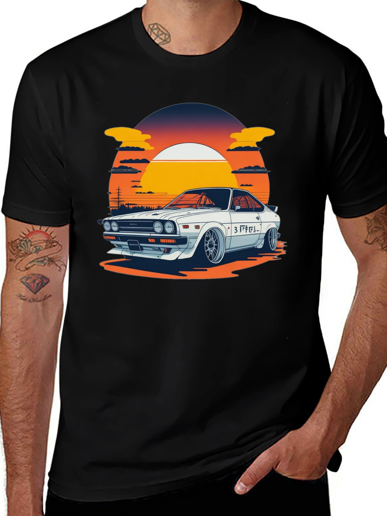 Variant 21 of Retro Car Graphic Tee - Sunset Style