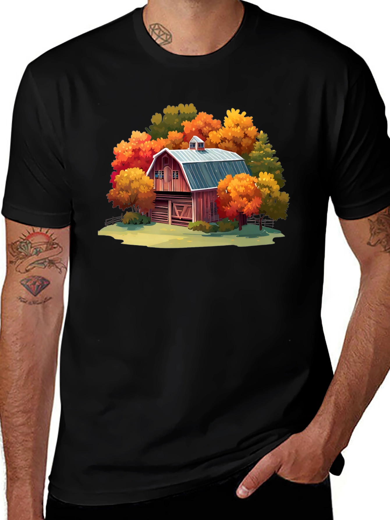 Black Autumn Barn Graphic Tee main image