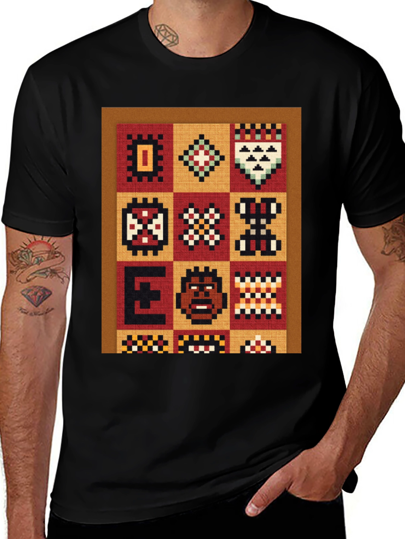 Variant 27 of Retro Pixelated African Pattern Graphic Tee
