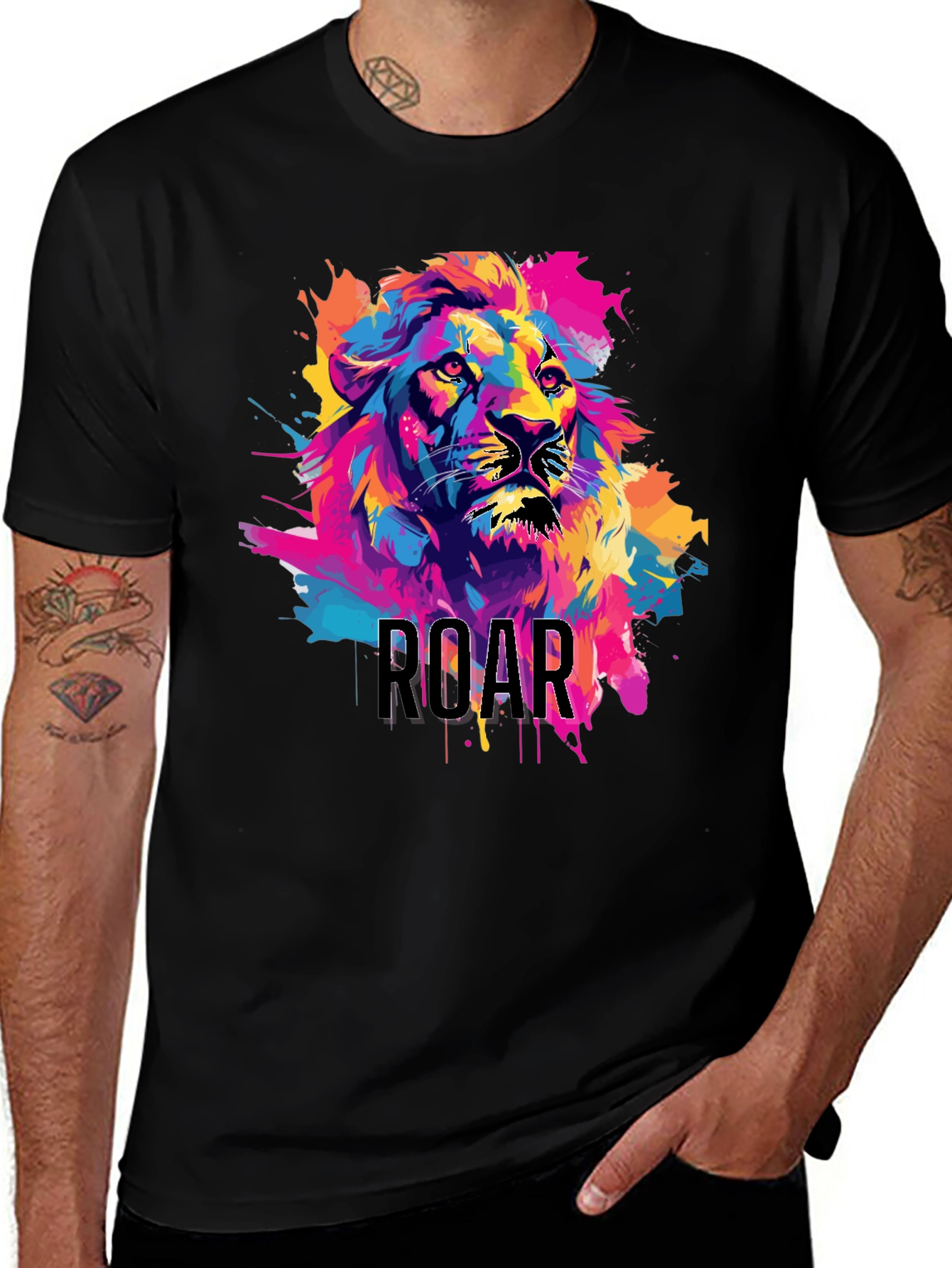 Variant 28 of Colorful Lion ROAR Graphic Print Tee - Bold Statement T-Shirt