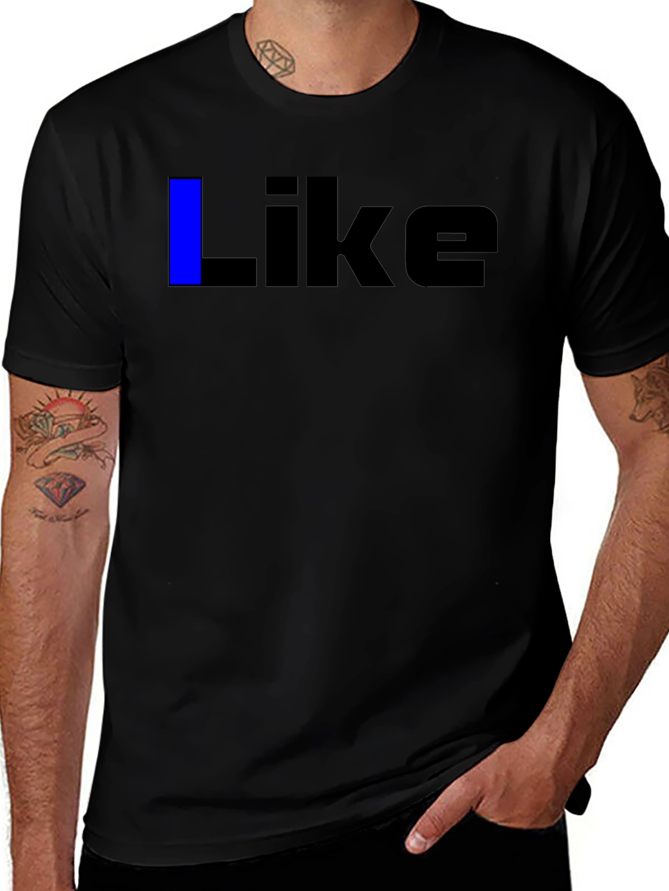 Variant 3 of Men's Black "Like" Graphic Tee - Casual Wear